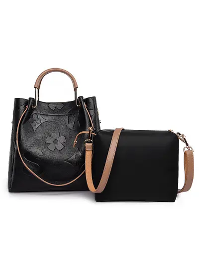 Women's Large Embossed Bucket Bag with Inner Tote