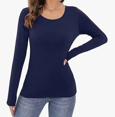Women's Long-Sleeve Low-Neck Solid Color Base Layer Pullover - 11