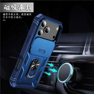 适用iPhone17Pro军事推窗三合一手机壳苹果16指环车载磁吸防摔保 - 2