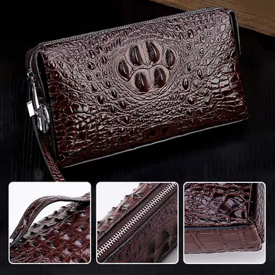 Crocodile Pattern Men's Clutch Bag, Lightweight, Large Capacity - 1