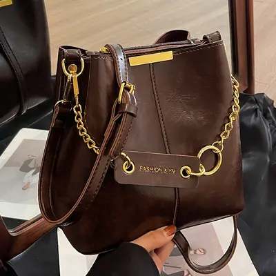 Women's Retro Bucket Bag, Autumn Winter Style, Single Shoulder Crossbody - 3
