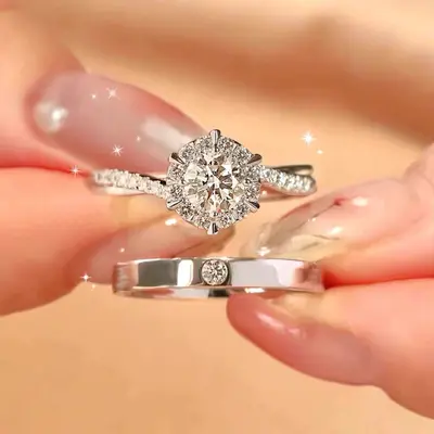 Couple ring set, wedding, adjustable open design