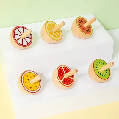 Holz-Fingerkreisel mit Obst- und Tierfiguren
