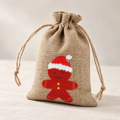 Christmas Drawstring Burlap Gift Bag, Santa Claus Candy Packaging Bag - 11