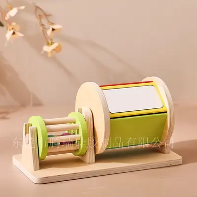 Wooden textile drum baby color cognitive sensory concentration toy hand-eye coordination Montessori early education aid