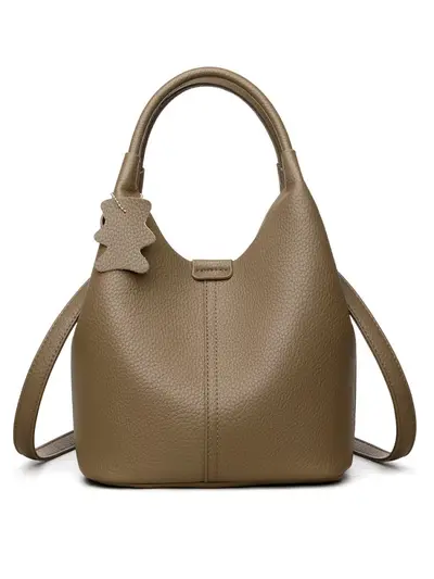 Damen-Eimertasche aus echtem Leder mit Litschi-Muster, weiches Leder