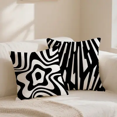 Black and White Geometric Throw Pillow Cover, Modern Minimalist Sofa Cushion