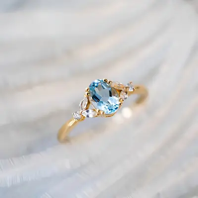 S925 silver 18K gold aquamarine zirconia ring women - 2