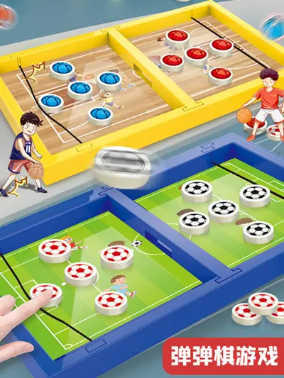 Tischspiel für Kinder mit Schnippen-Fußball und Tisch-Eishockey