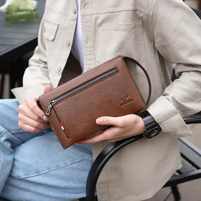 Men's Combination Lock Leather Wallet Clutch, Anti-Theft - 5