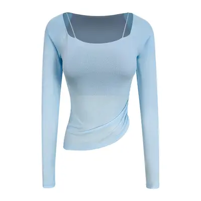 Women's Mesh Long-Sleeve Yoga Top, Faux Two-Piece, Sports - 7