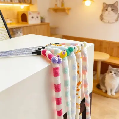 Tırtıl çanlı kedi oyuncağı, interaktif olta tipi kedi oyuncağı - 3