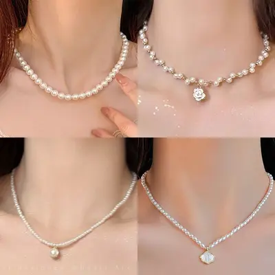 Perlenkette, französischer Stil, leichter Luxus, minimalistisches Design, elegante Halskette, Perlenkette für Frauen, Perlenkette.
