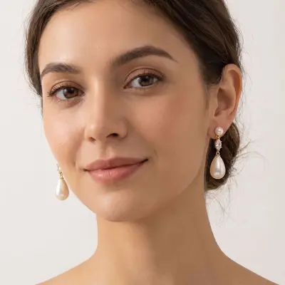Korean Style Gentle Water Drop Pearl Earrings High-End Marquise Diamond Long Dangle Earrings Simple Temperament Fashion Accessories Wholesale