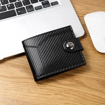 Men's Short Leather Wallet with Magnetic Snap, Mixed Leather - 6