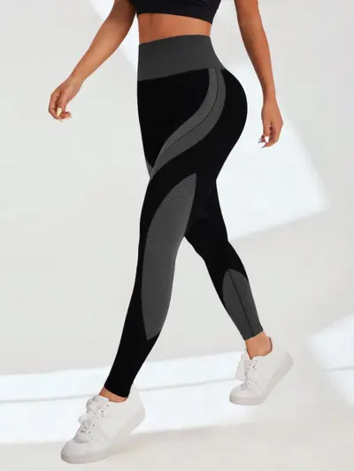 Seamless yüksek bel yoga pantolonu, siyah çizgili