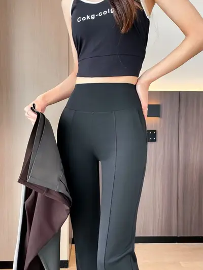 İnce Mikro Paça Köpekbalığı Pantolon, Yüksek Bel, Nefes Alabilir Yoga Pantolonu