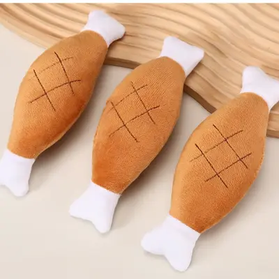 Peluş Tavuk Budu Köpek Oyuncağı, Sesli, Dayanıklı - 4