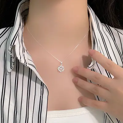 S999 saf gümüş kolye, zirkon, taze stil, kız çocukları için - 5