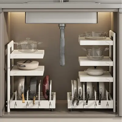 Multi-Layer Kitchen Pot Rack for Cabinet and Under-Sink Storage