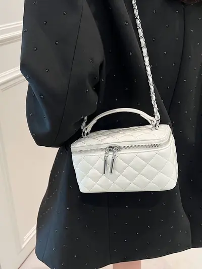 Women's Small Square Handbag, Box Style with Chain Strap, Crossbody - 3