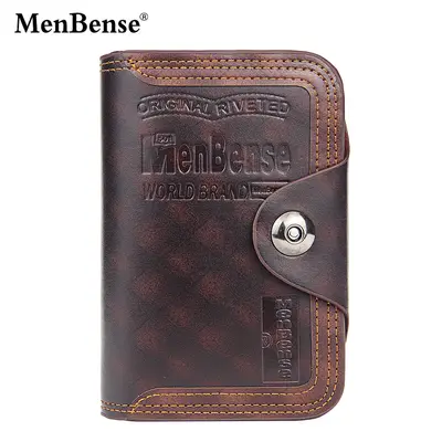 Men's short wallet with magnetic buckle, large capacity tri-fold daily wallet - 5