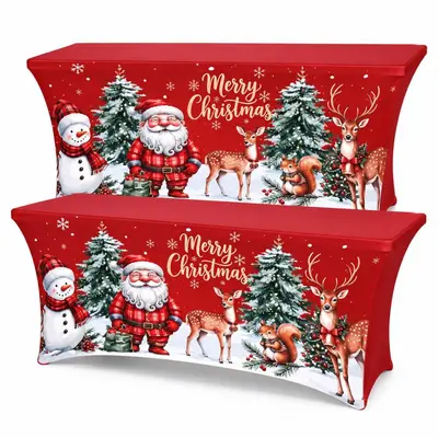 Weihnachts-Stretch-Tischdecke Cocktail-Tischhusse Hochzeits-Bankett Rechteck-Tischdecke wasserdicht und schmutzabweisend Milchseide-Tischdecke - 9
