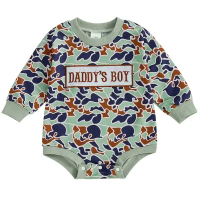 Bebek kamuflaj baskılı tulum, DADDY'S BOY nakışlı