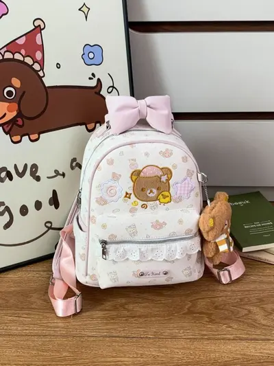 Women's Bear Design Bow Backpack 2026, Preppy Style for Students - 1