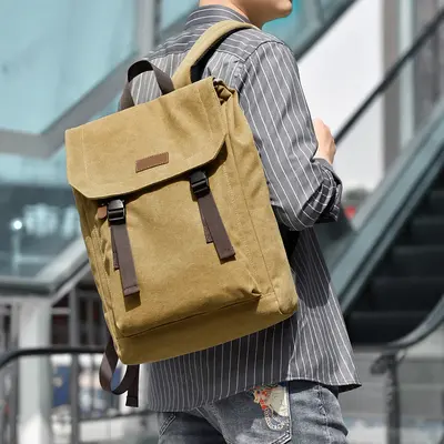 Men's Canvas Backpack with Laptop Compartment, American Casual Style