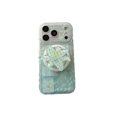 iPhone 17 Handyhülle, Minzgrün, Lilienmuster, magnetisch