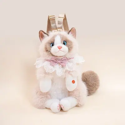 Realistic Plush Cat Backpack, Cute Soft Stuffed Toy Shoulder Bag - 10