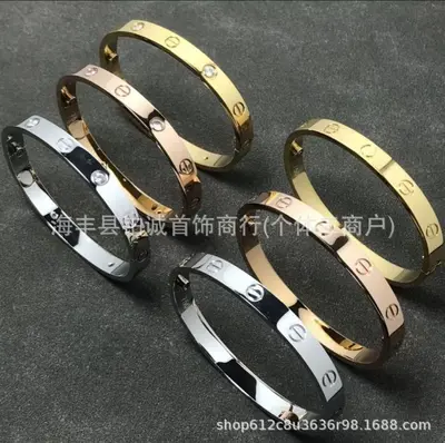V金高版经典LOVE手镯CNC精工窄中宽版镶钻情侣手镯厚电镀超保色