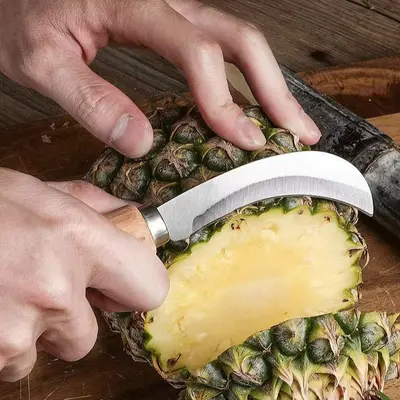 Paslanmaz çelik ahşap saplı kavisli bıçak ananas bıçağı tek kenarlı muz bıçağı meyve bıçağı soyma bıçağı pırasa bıçağı keskin sosis bıçağı