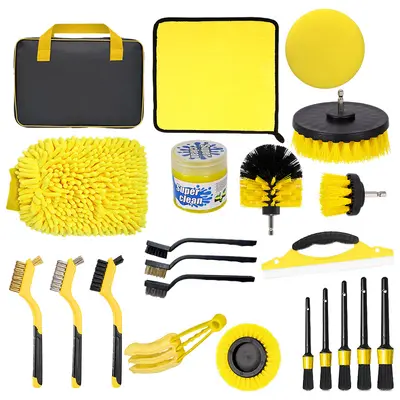 Amazon Sıcak Satış Elektrikli Matkap Fırçası 20 Parça Set DrillBrush Araba Temizlik Oto Yıkama Aracı Sarı Set Kombinasyon