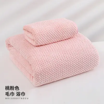 Pineapple pattern coral fleece bath towel set, 3-piece cotton - 8