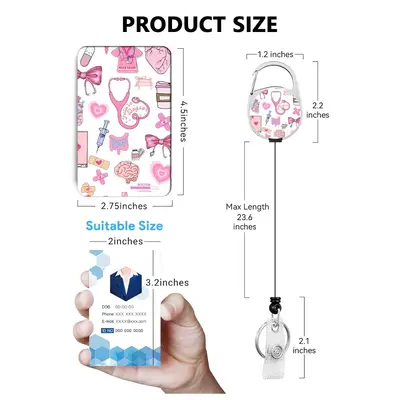 Pink Medical Staff ID Badge Holder with Retractable Lanyard - 5