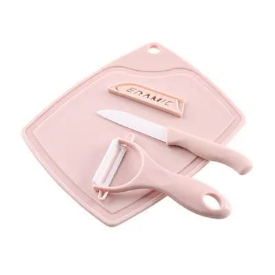 Mutfak üç parçalı seramik meyve bıçağı seti mini plastik kesme tahtası soyma bıçağı ev küçük bıçak bıçak - 8