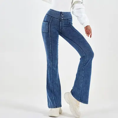 High-Waist Denim Flare Pants Women, Yoga and Fitness