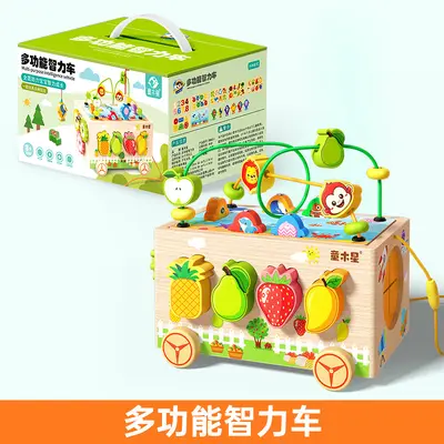 儿童益智玩具智力车木质绕珠水果拼图多功能积木宝宝精细动作训练 - 7