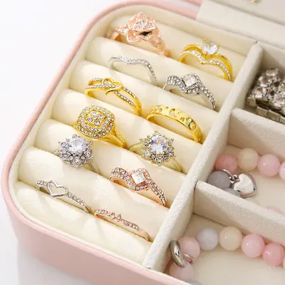 Simple Flip-Top Travel Two-Layer Portable Jewelry Box Ring Necklace Earring Multi-Layer Jewelry Storage Box