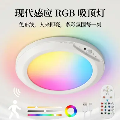 Aufladbare RGB-Fernbedienung Infrarot-Bewegungsmelder Deckenleuchte für Eingangsbereich, Vitrine, Balkon, Flur und Treppenhaus
