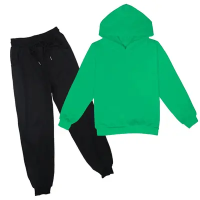 Children's Hooded Thin Sweatshirt and Long Pants Daily Set, Plain Colour - 8