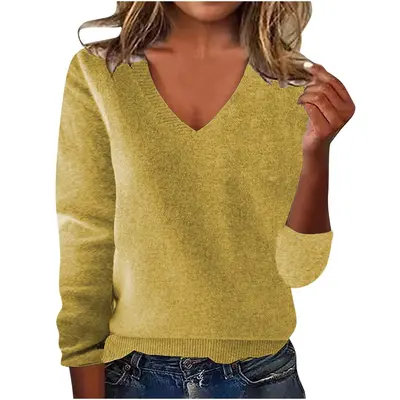 Damen-Pullover, einfarbig, V-Ausschnitt, lockere Passform, Herbst/Winter - 12