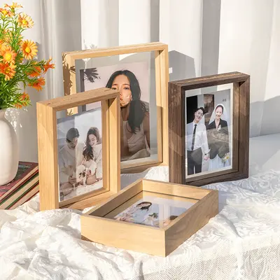 Ahşap Görünümlü 6 inç Masa Üstü Çift Taraflı Cam Fotoğraf Çerçevesi