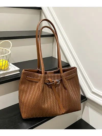 Women's Woven Tote Bag, Large Capacity, Korean Style Shoulder Bag - 1