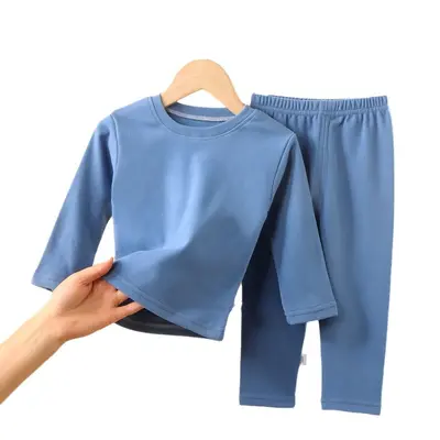 Children's Pajama Set, Autumn Winter Velvet Fleece, Solid Color