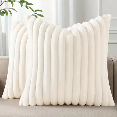 Soft Plush Throw Pillow Cover, Solid Color Faux Rabbit Fur, Sofa Cushion