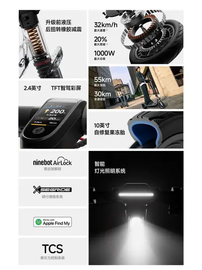 Ninebot No. 9 F3 Foldable Electric Scooter, Portable for Adults