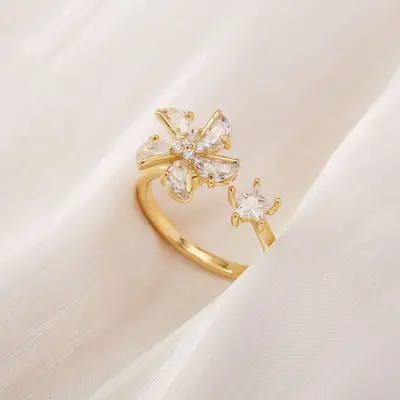 Sınır Ötesi Döner Yüzük Bakır Mikro Swarovski Zirkon Zarif Çok Amaçlı Tam Taşlı Yuvarlak Çiçek Dönerli Anksiyete Giderici Yüzük - 11